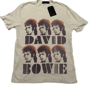 NWT David‎ Bowie Mick Rock Graphic Distressed T-Shirt Cream Mens M Vtg 70's 80's
